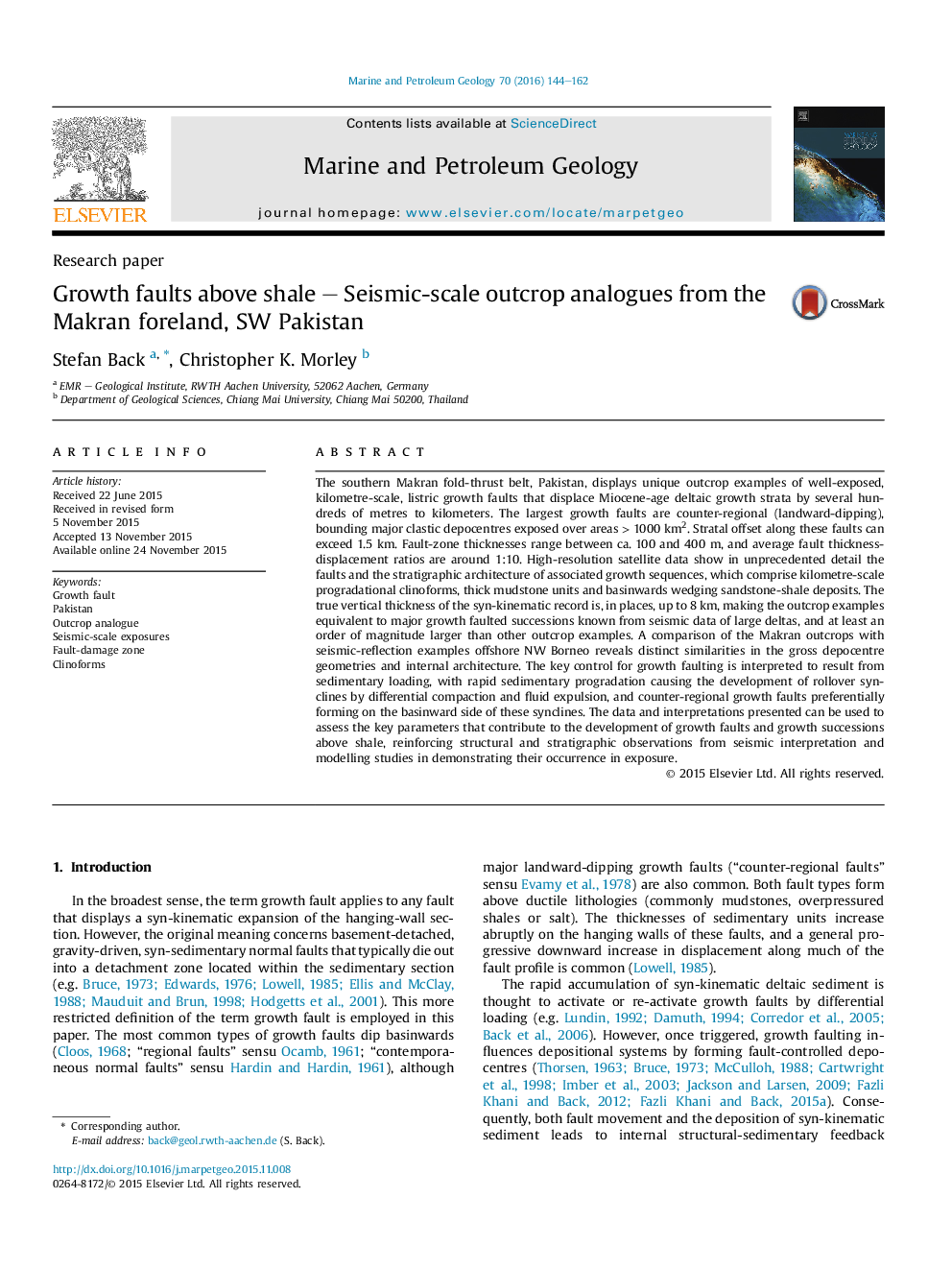 Growth faults above shale – Seismic-scale outcrop analogues from the Makran foreland, SW Pakistan