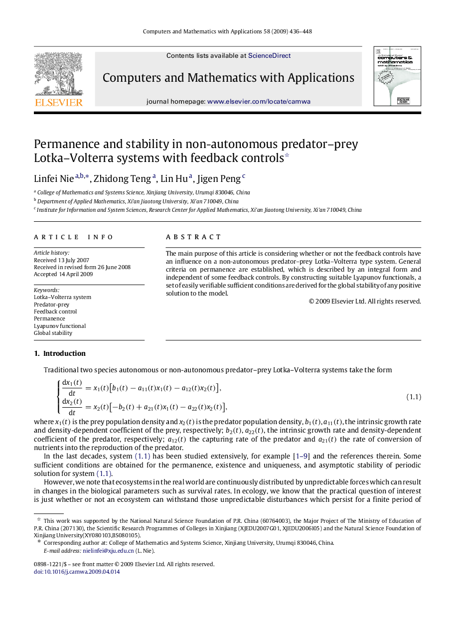 Permanence and stability in non-autonomous predator–prey Lotka–Volterra systems with feedback controls 