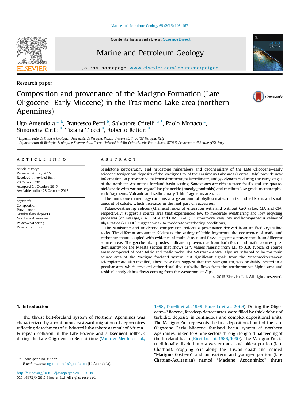 Composition and provenance of the Macigno Formation (Late Oligocene–Early Miocene) in the Trasimeno Lake area (northern Apennines)