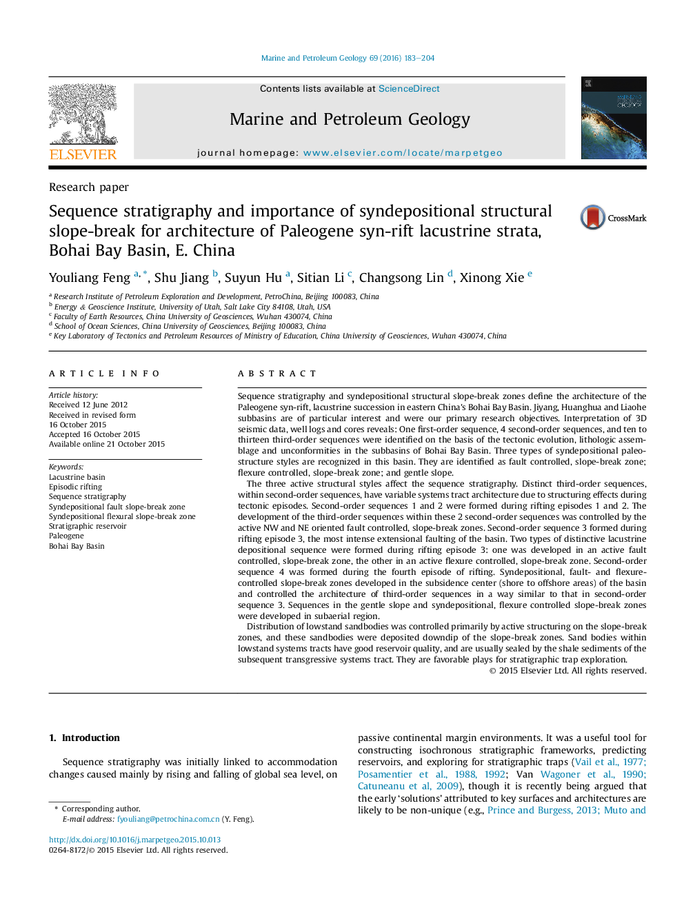 Sequence stratigraphy and importance of syndepositional structural slope-break for architecture of Paleogene syn-rift lacustrine strata, Bohai Bay Basin, E. China