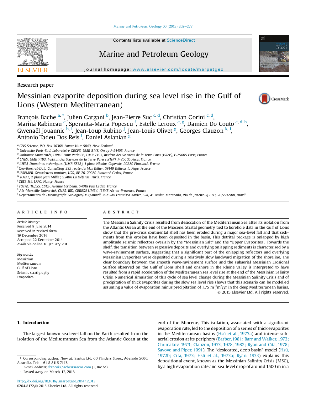 Messinian evaporite deposition during sea level rise in the Gulf of Lions (Western Mediterranean)