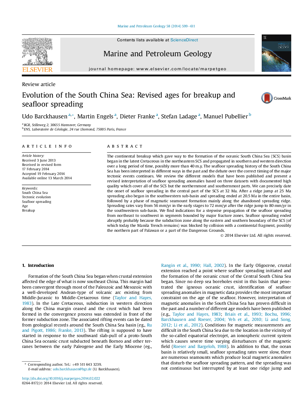 Evolution of the South China Sea: Revised ages for breakup and seafloor spreading