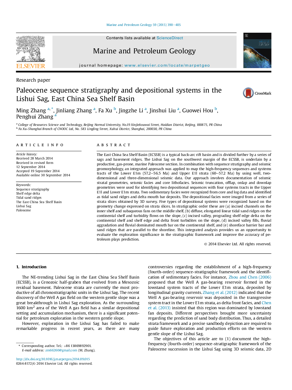 Paleocene sequence stratigraphy and depositional systems in the Lishui Sag, East China Sea Shelf Basin