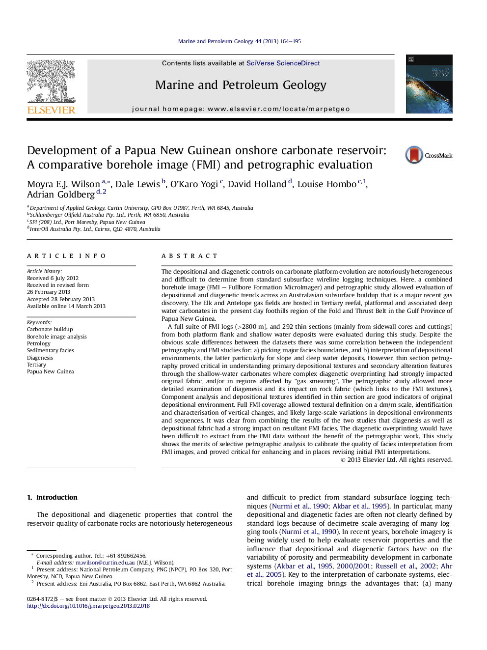 Development of a Papua New Guinean onshore carbonate reservoir: A comparative borehole image (FMI) and petrographic evaluation