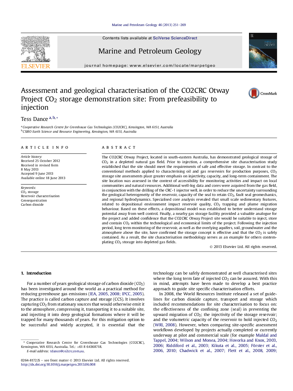 Assessment and geological characterisation of the CO2CRC Otway Project CO2 storage demonstration site: From prefeasibility to injection