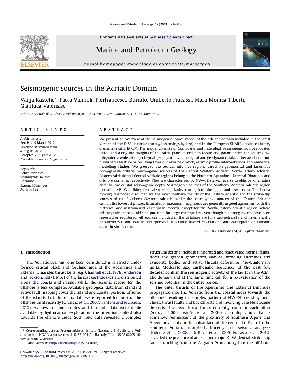 Seismogenic sources in the Adriatic Domain