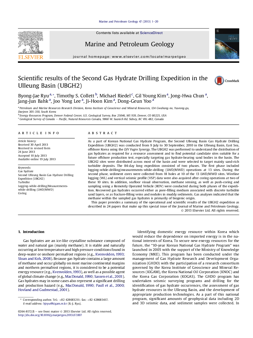 Scientific results of the Second Gas Hydrate Drilling Expedition in the Ulleung Basin (UBGH2)