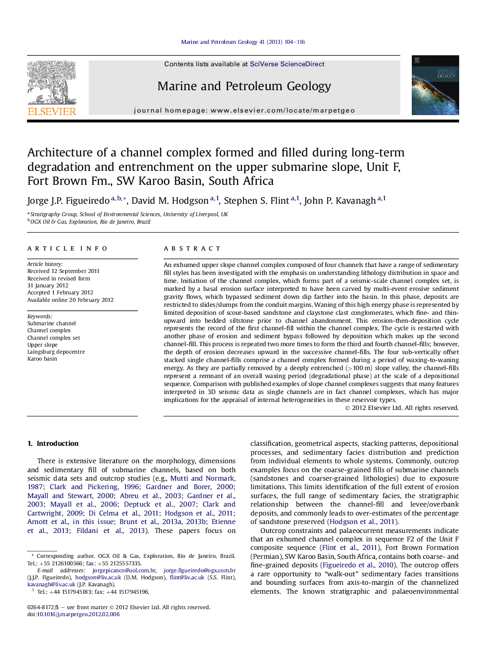 Architecture of a channel complex formed and filled during long-term degradation and entrenchment on the upper submarine slope, Unit F, Fort Brown Fm., SW Karoo Basin, South Africa