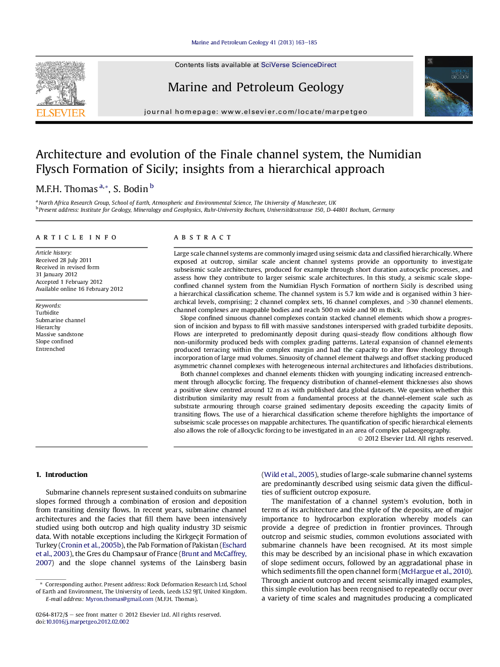 Architecture and evolution of the Finale channel system, the Numidian Flysch Formation of Sicily; insights from a hierarchical approach