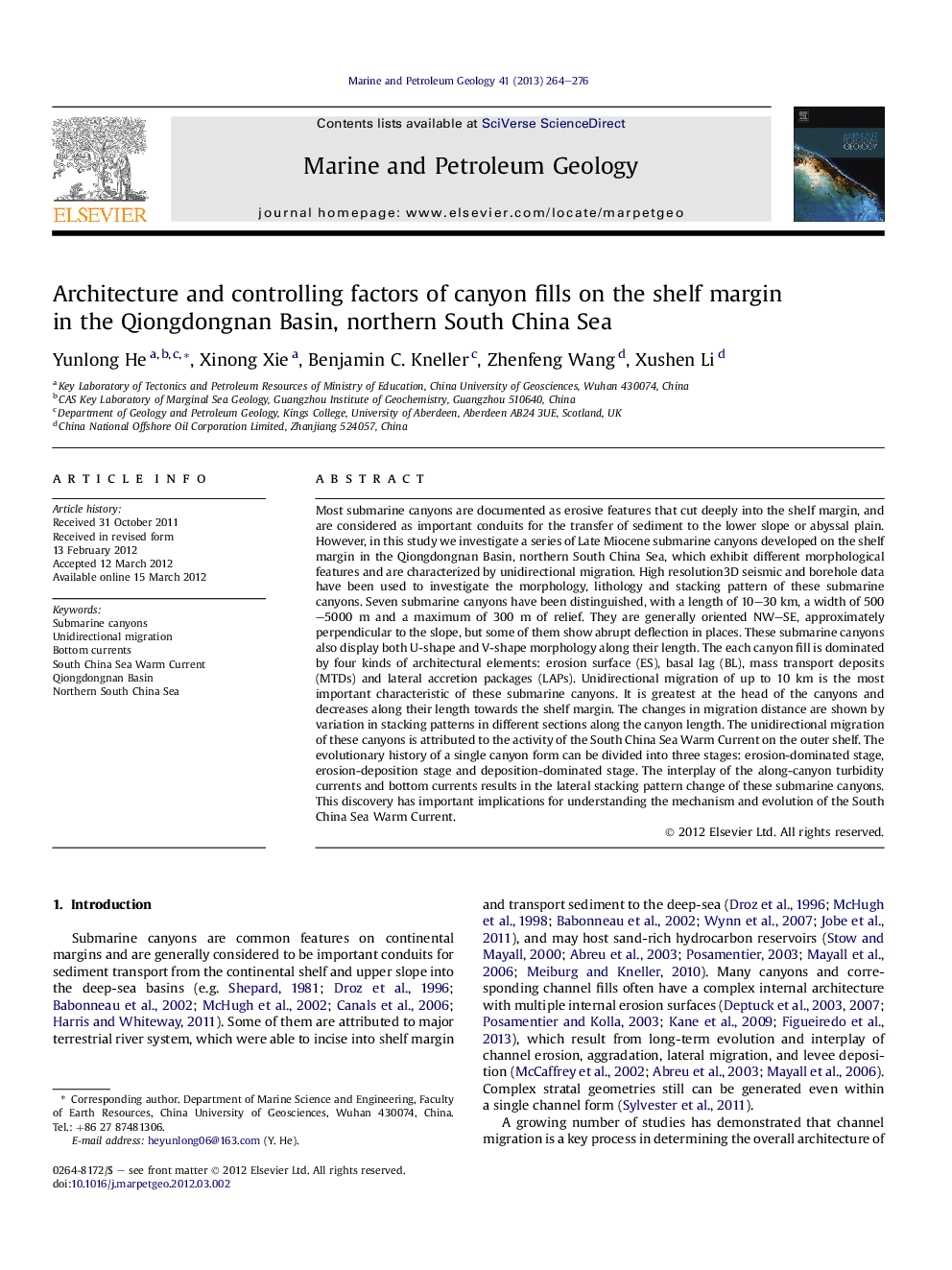 Architecture and controlling factors of canyon fills on the shelf margin in the Qiongdongnan Basin, northern South China Sea