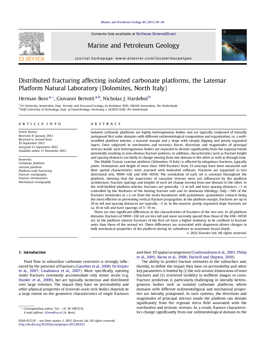 Distributed fracturing affecting isolated carbonate platforms, the Latemar Platform Natural Laboratory (Dolomites, North Italy)