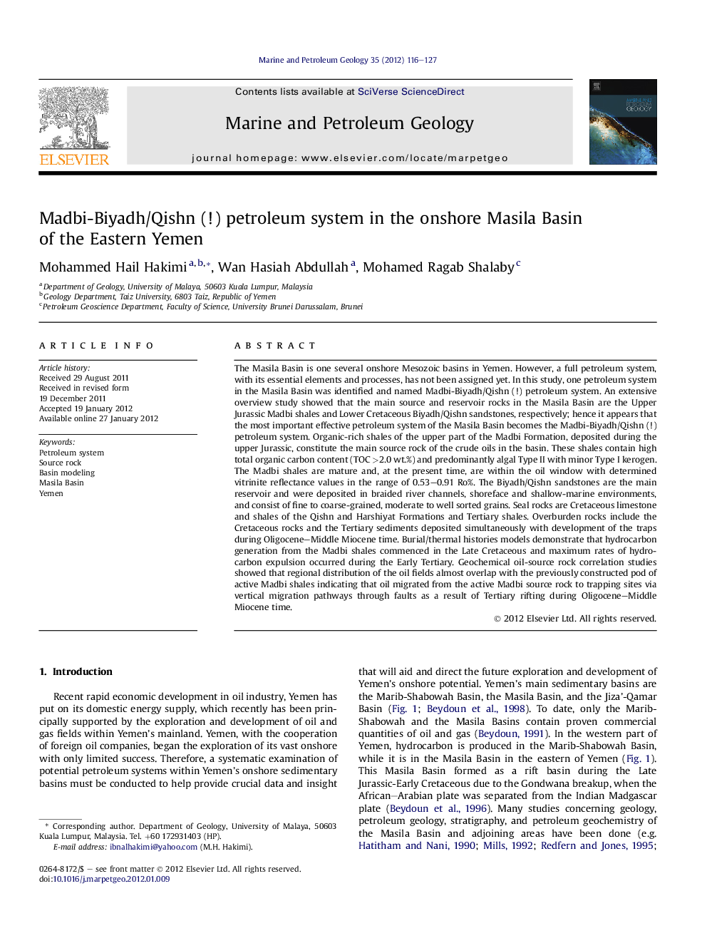 Madbi-Biyadh/Qishn (!) petroleum system in the onshore Masila Basin of the Eastern Yemen