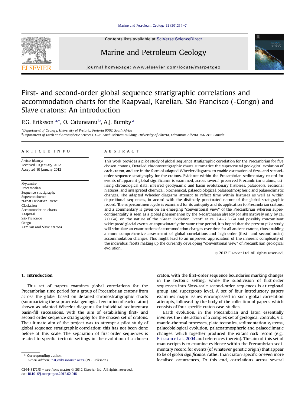 First- and second-order global sequence stratigraphic correlations and accommodation charts for the Kaapvaal, Karelian, São Francisco (-Congo) and Slave cratons: An introduction