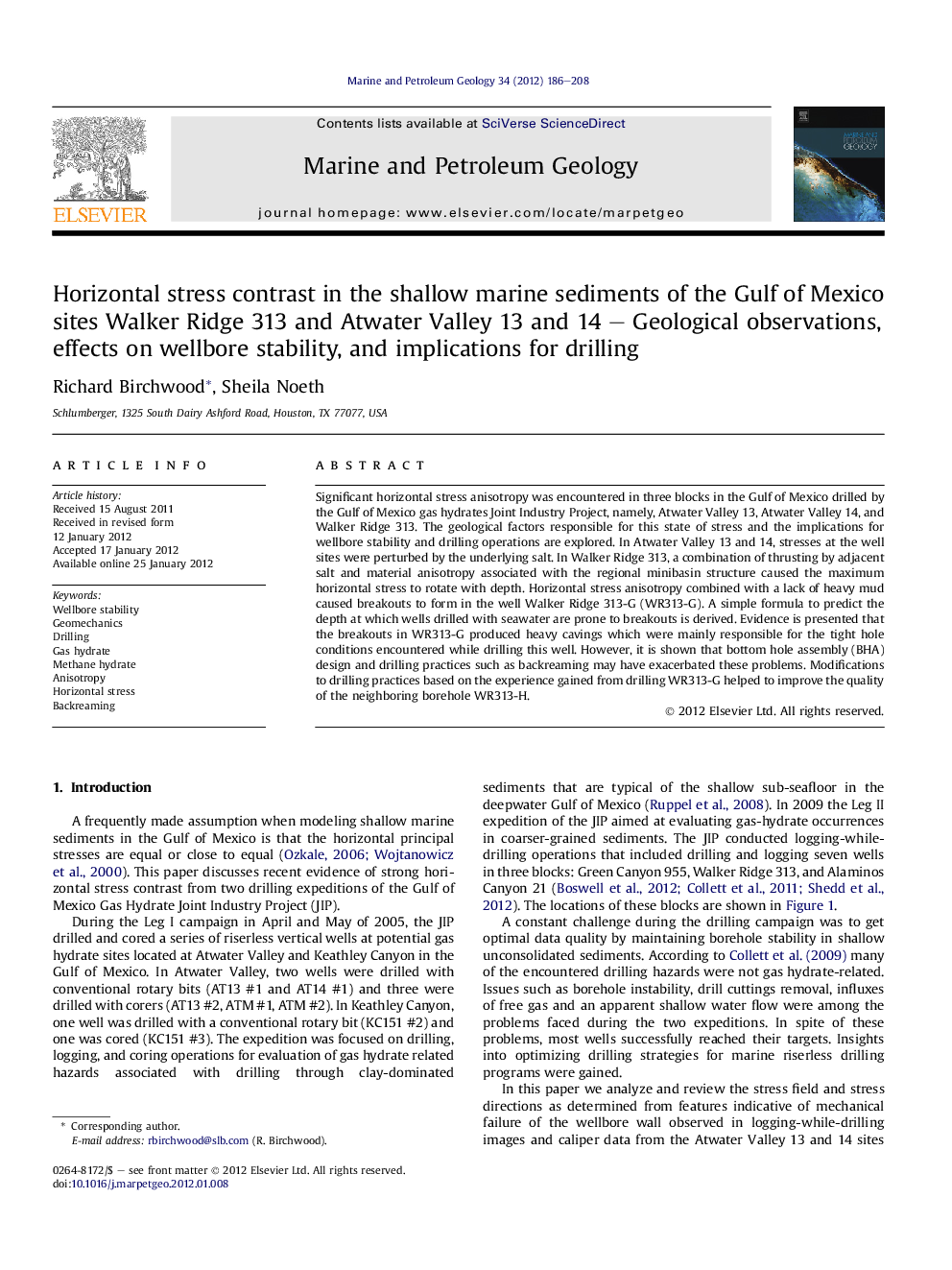 عکس صفحه اول مقاله: Horizontal stress contrast in the shallow marine sediments of the Gulf of Mexico sites Walker Ridge 313 and Atwater Valley 13 and 14 – Geological observations, effects on wellbore stability, and implications for drilling Horizontal stress contrast in the shallow marine sediments of the Gulf of Mexico sites Walker Ridge 313 and Atwater Valley 13 and 14 – Geological observations, effects on wellbore stability, and implications for drilling