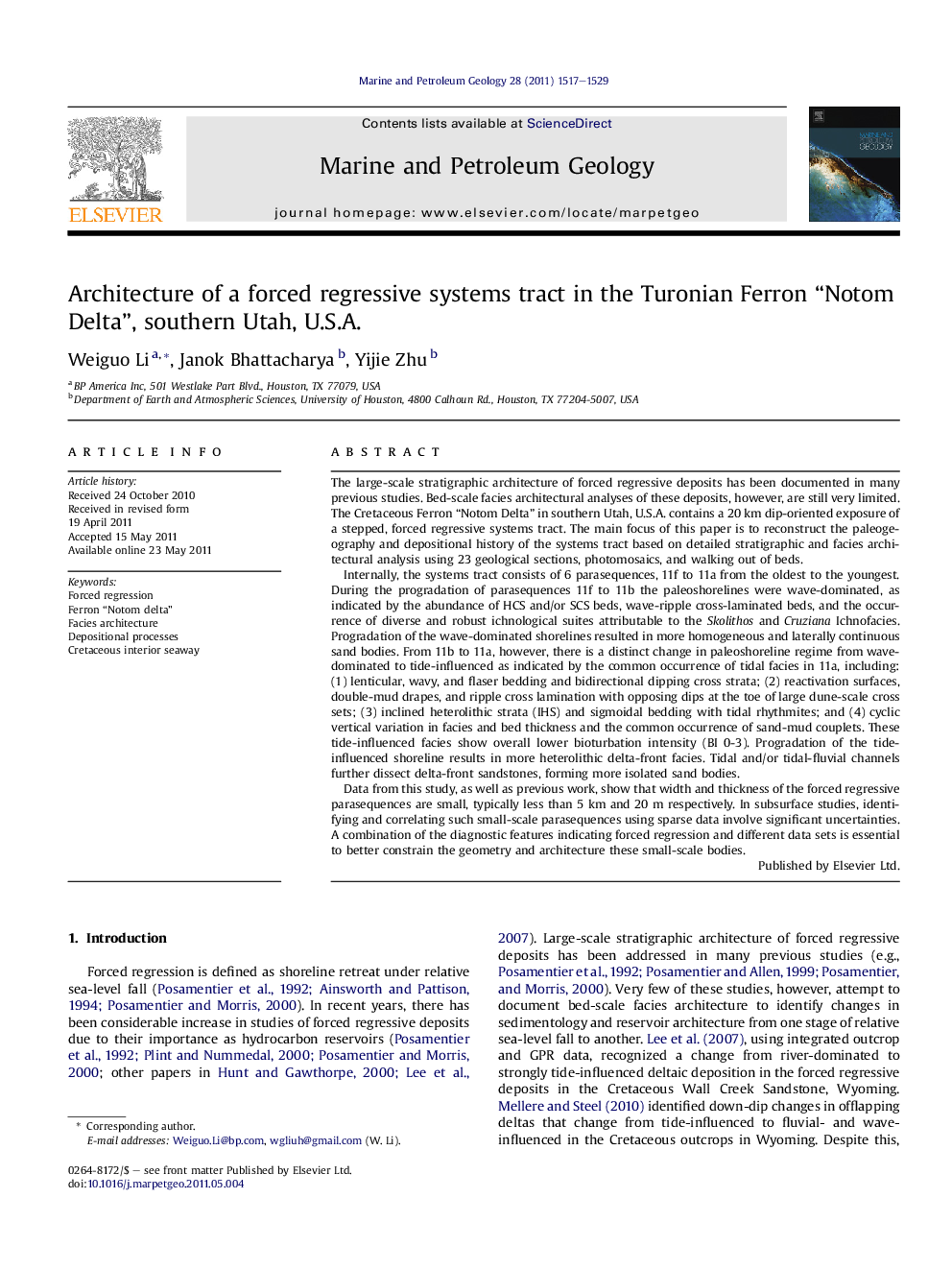 Architecture of a forced regressive systems tract in the Turonian Ferron “Notom Delta”, southern Utah, U.S.A.