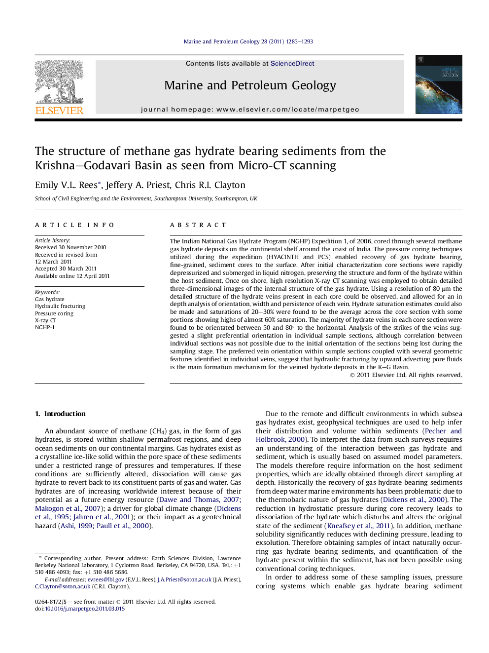 The structure of methane gas hydrate bearing sediments from the Krishna–Godavari Basin as seen from Micro-CT scanning