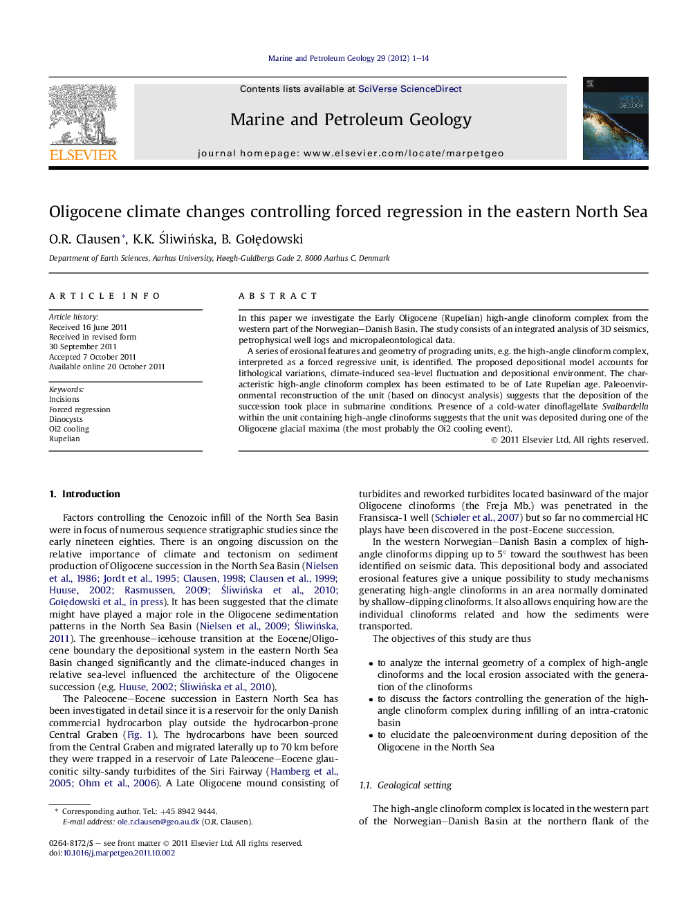 Oligocene climate changes controlling forced regression in the eastern North Sea