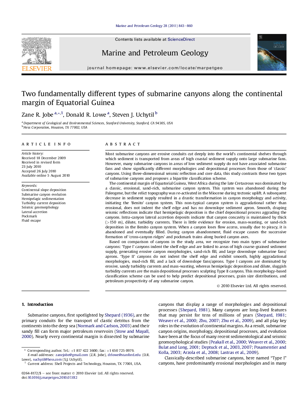 Two fundamentally different types of submarine canyons along the continental margin of Equatorial Guinea