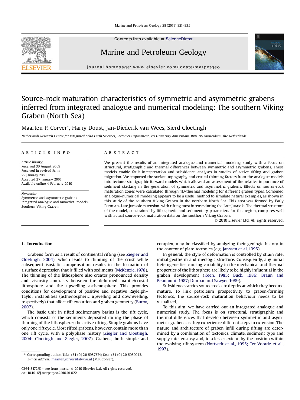 Source-rock maturation characteristics of symmetric and asymmetric grabens inferred from integrated analogue and numerical modeling: The southern Viking Graben (North Sea)