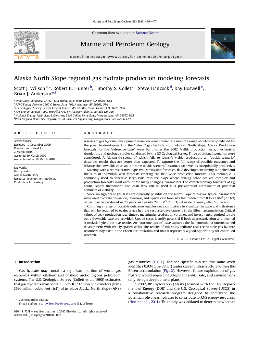 Alaska North Slope regional gas hydrate production modeling forecasts