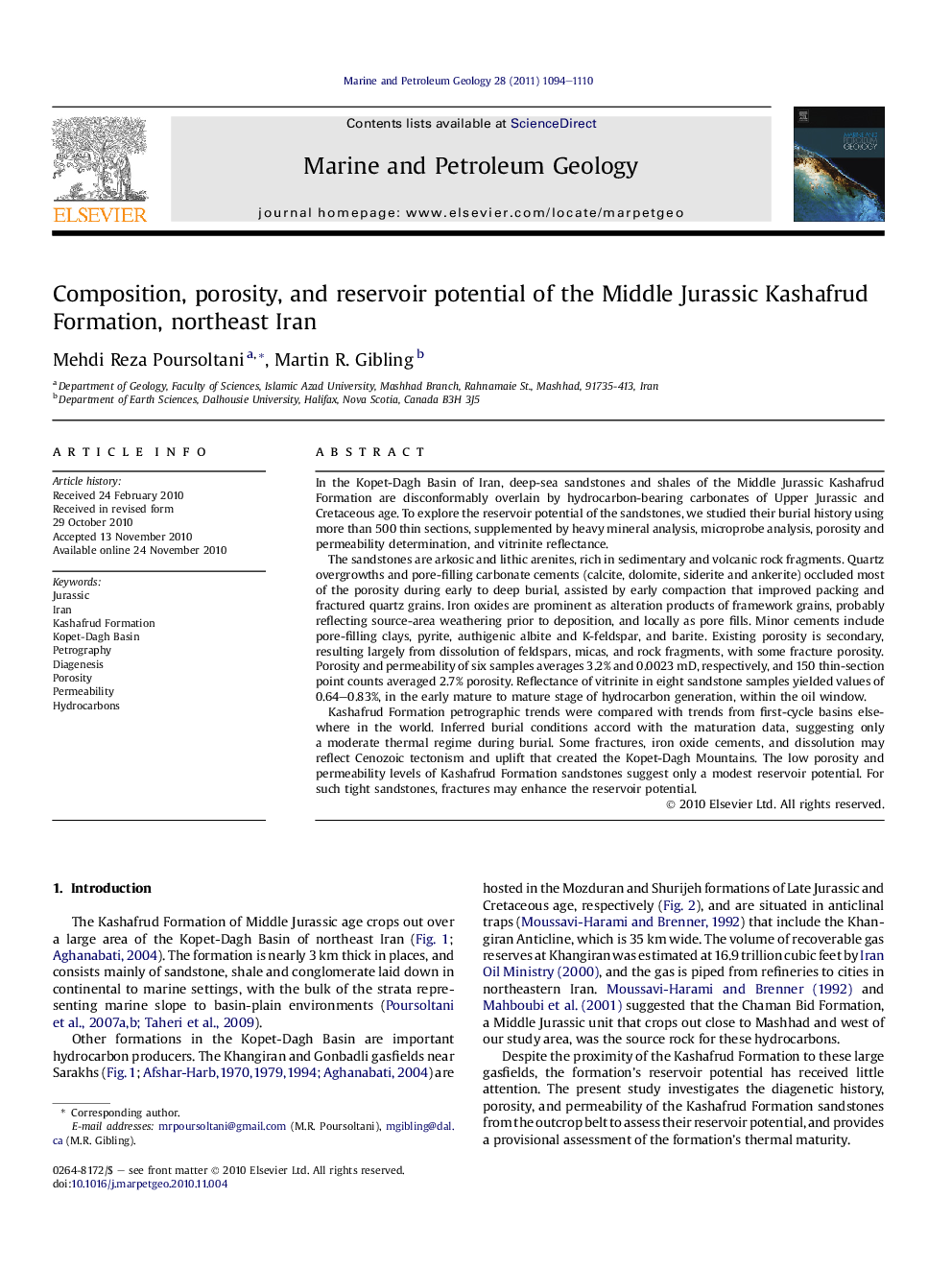 Composition, porosity, and reservoir potential of the Middle Jurassic Kashafrud Formation, northeast Iran