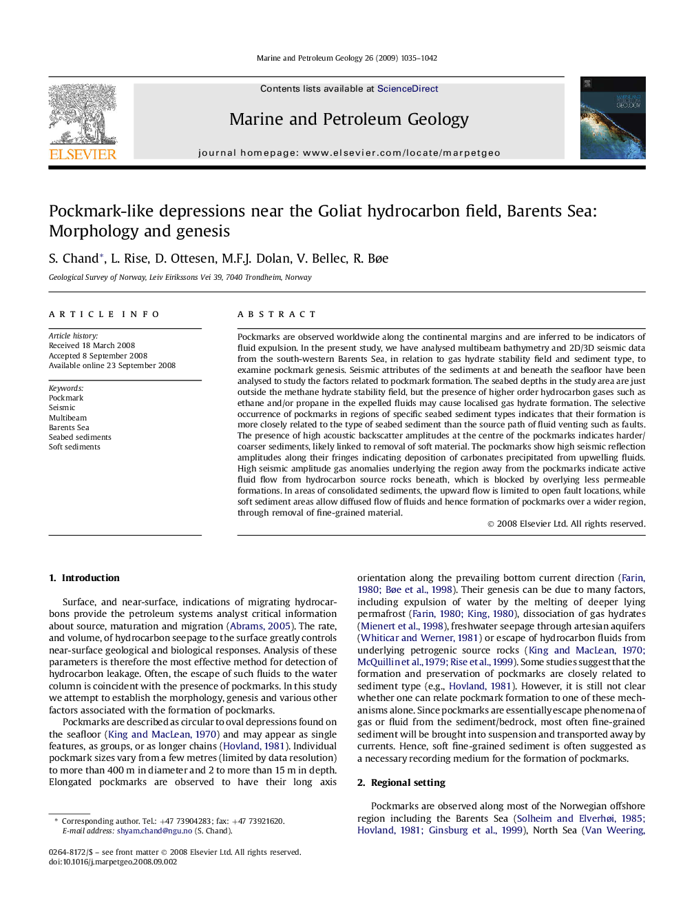 Pockmark-like depressions near the Goliat hydrocarbon field, Barents Sea: Morphology and genesis