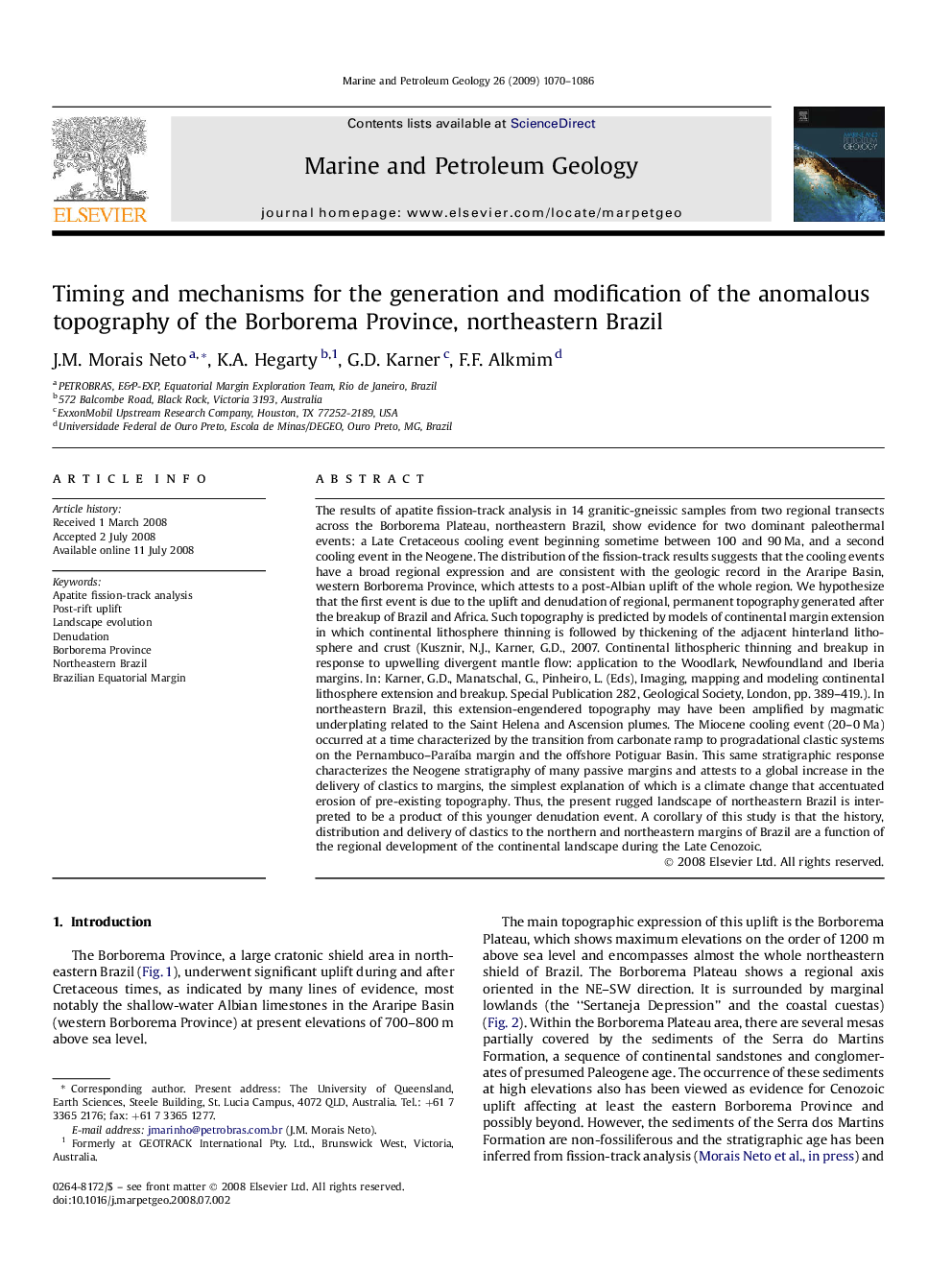 Timing and mechanisms for the generation and modification of the anomalous topography of the Borborema Province, northeastern Brazil