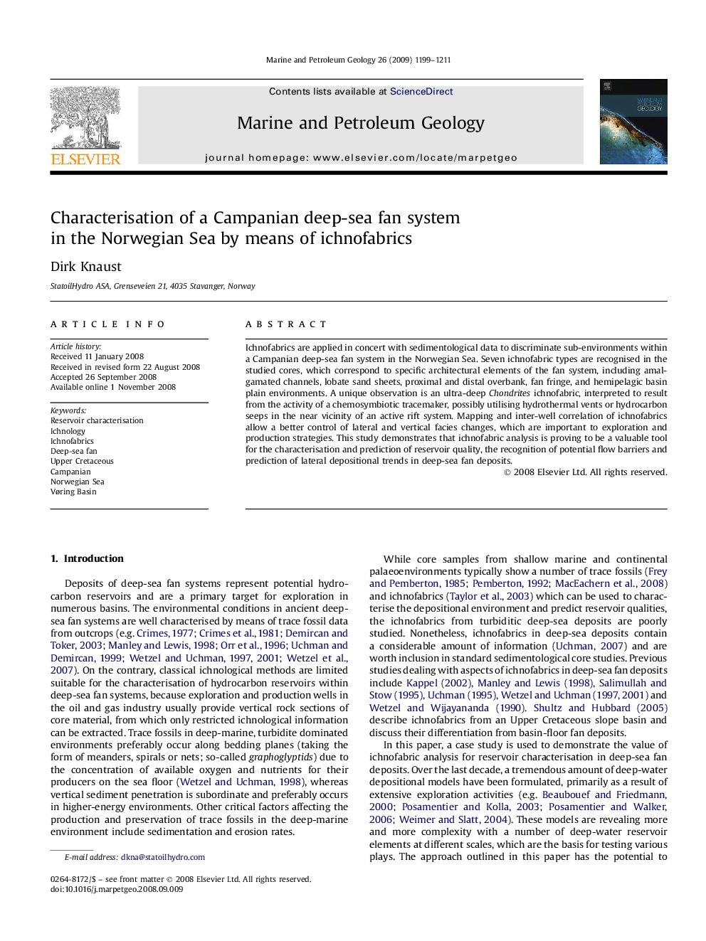 Characterisation of a Campanian deep-sea fan system in the Norwegian Sea by means of ichnofabrics