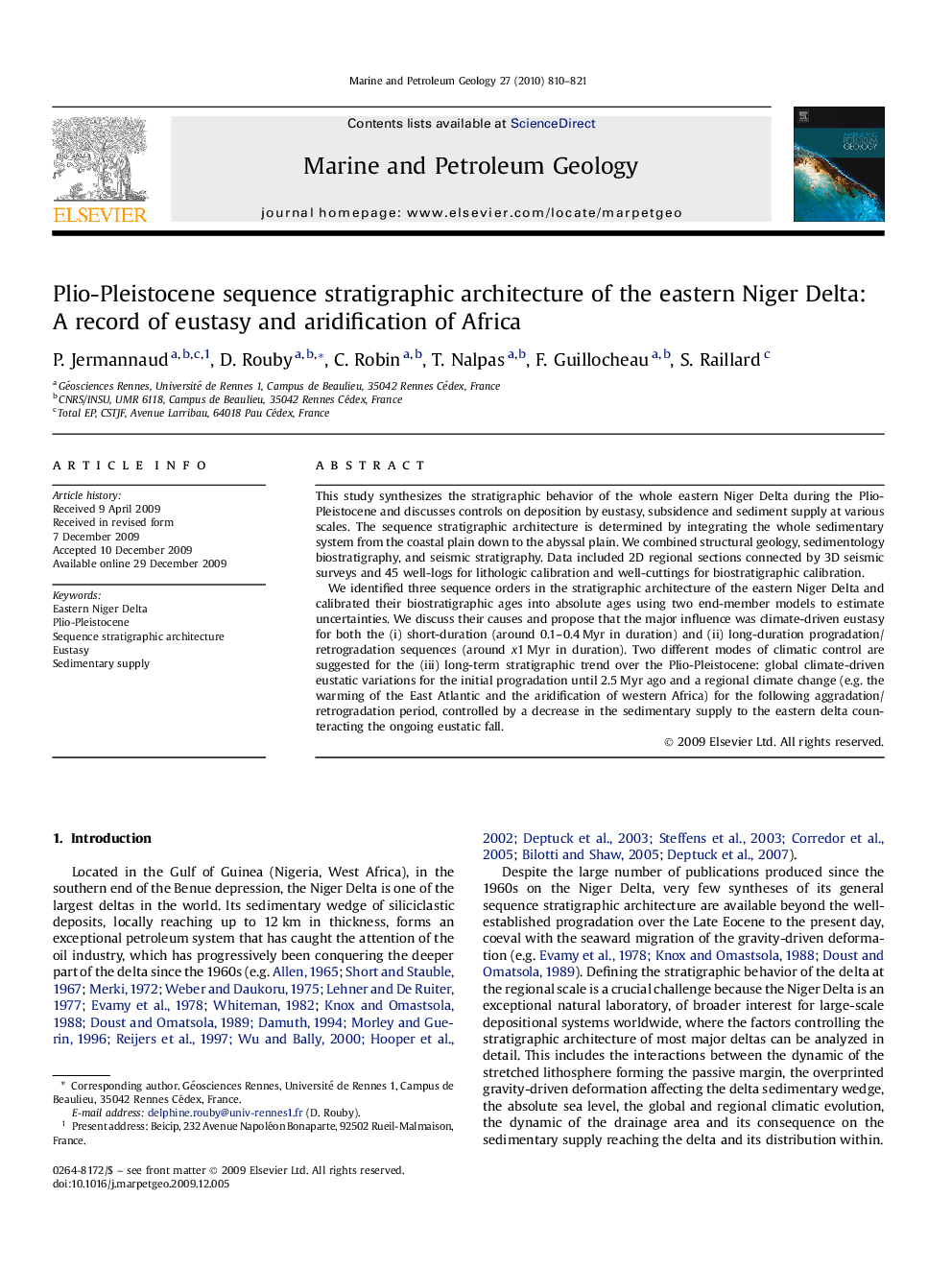 Plio-Pleistocene sequence stratigraphic architecture of the eastern Niger Delta: A record of eustasy and aridification of Africa