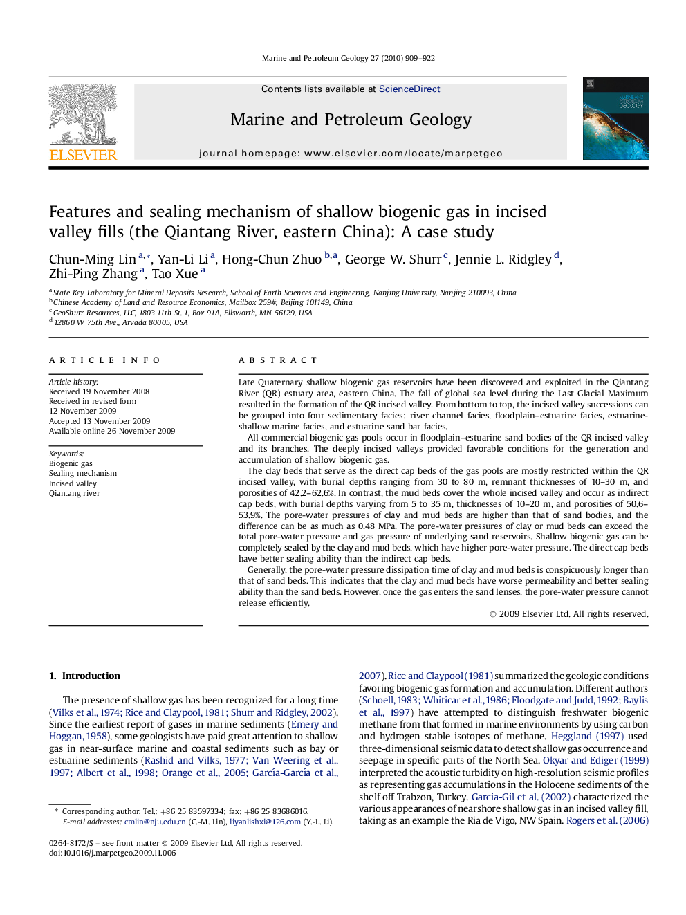 Features and sealing mechanism of shallow biogenic gas in incised valley fills (the Qiantang River, eastern China): A case study