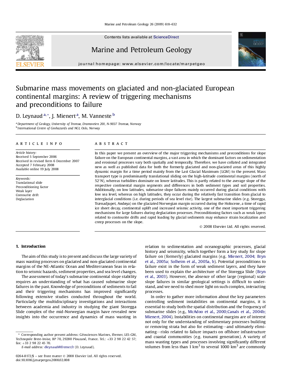 Submarine mass movements on glaciated and non-glaciated European continental margins: A review of triggering mechanisms and preconditions to failure