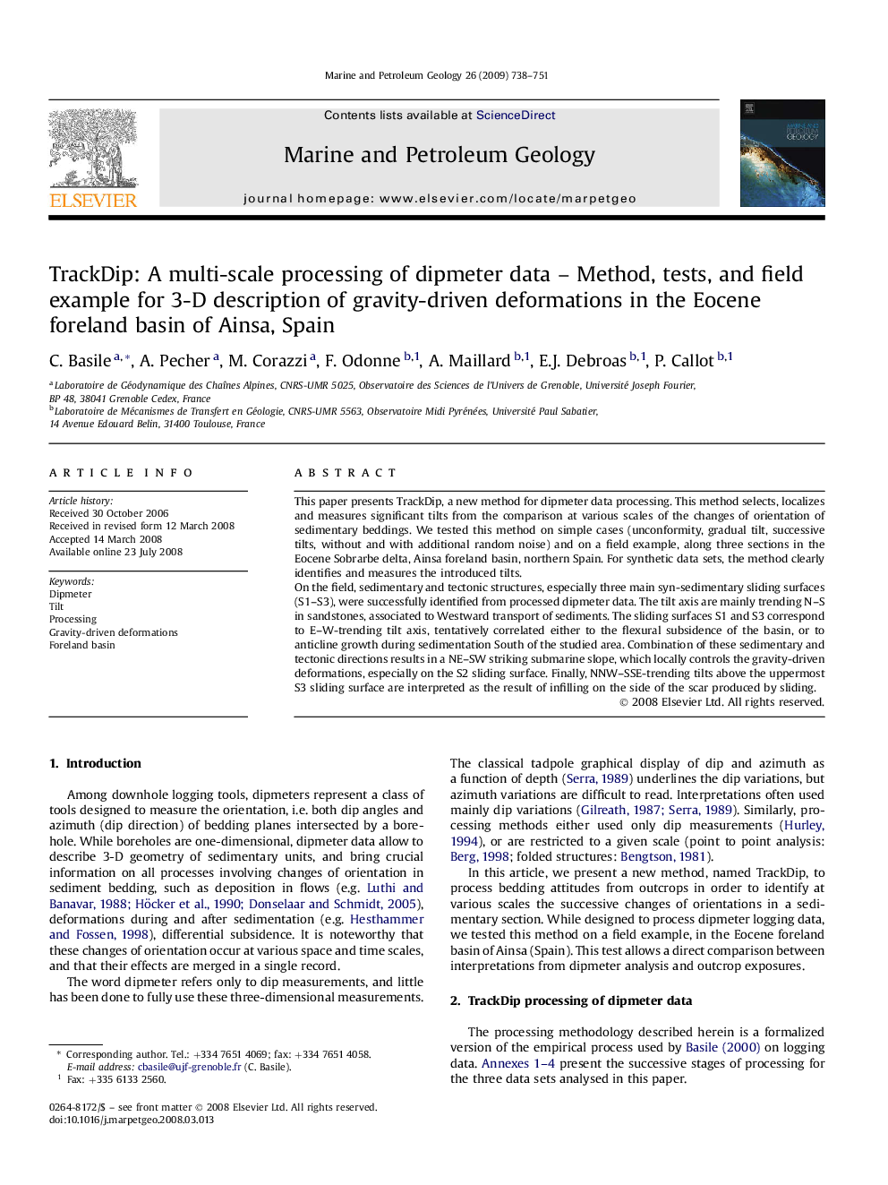 TrackDip: A multi-scale processing of dipmeter data – Method, tests, and field example for 3-D description of gravity-driven deformations in the Eocene foreland basin of Ainsa, Spain