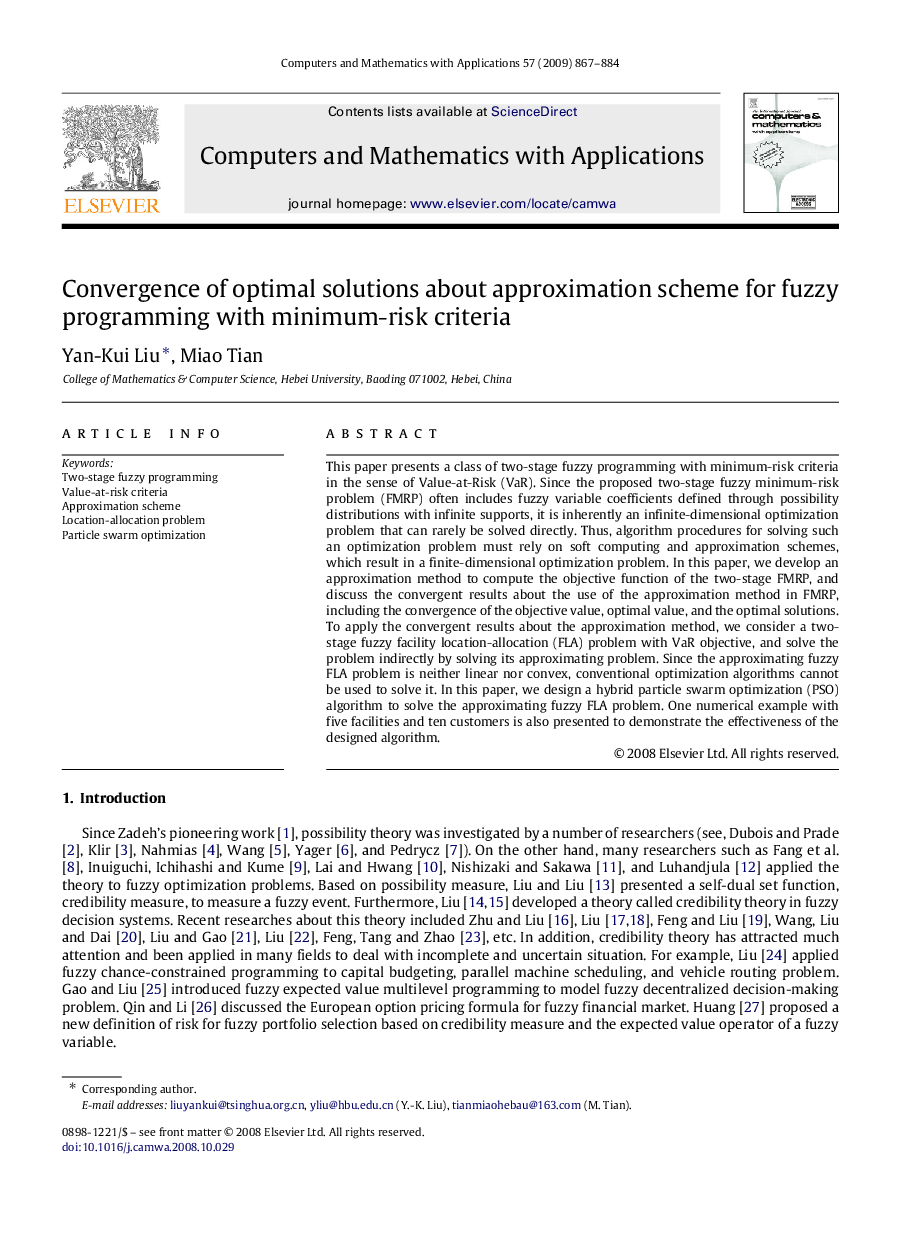 Convergence of optimal solutions about approximation scheme for fuzzy programming with minimum-risk criteria