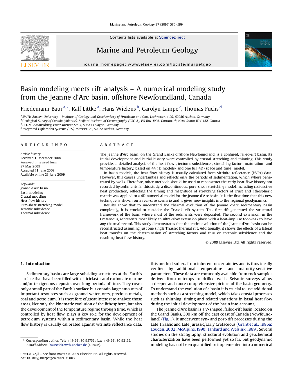 Basin modeling meets rift analysis – A numerical modeling study from the Jeanne d'Arc basin, offshore Newfoundland, Canada