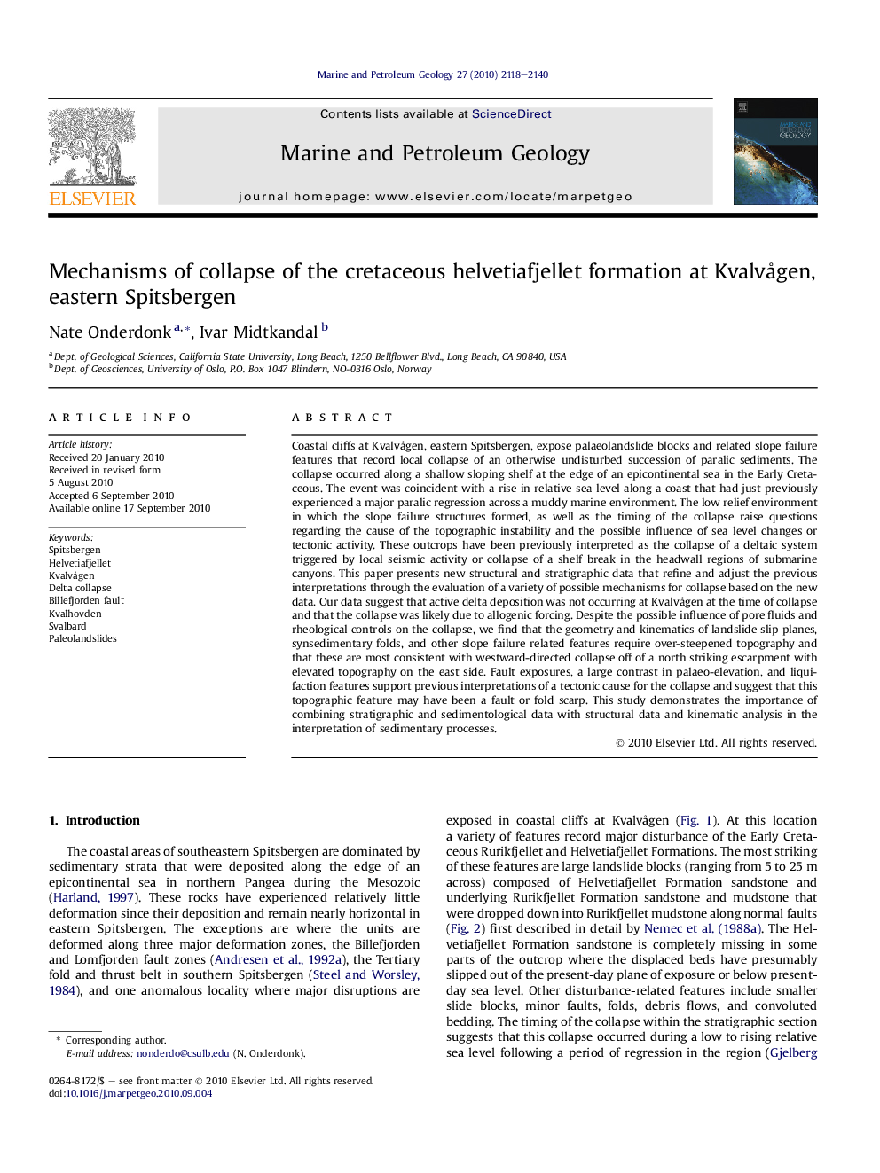 Mechanisms of collapse of the cretaceous helvetiafjellet formation at Kvalvågen, eastern Spitsbergen