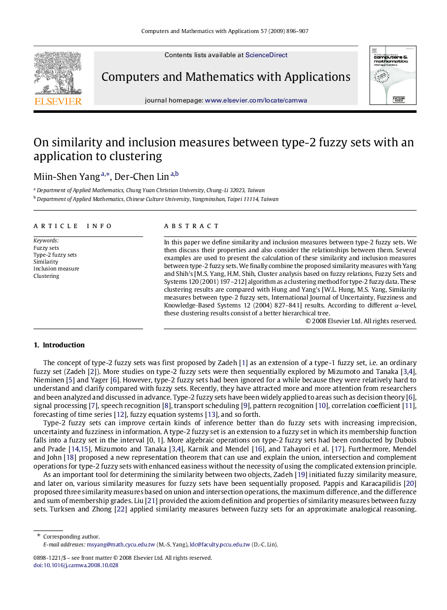 On similarity and inclusion measures between type-2 fuzzy sets with an application to clustering