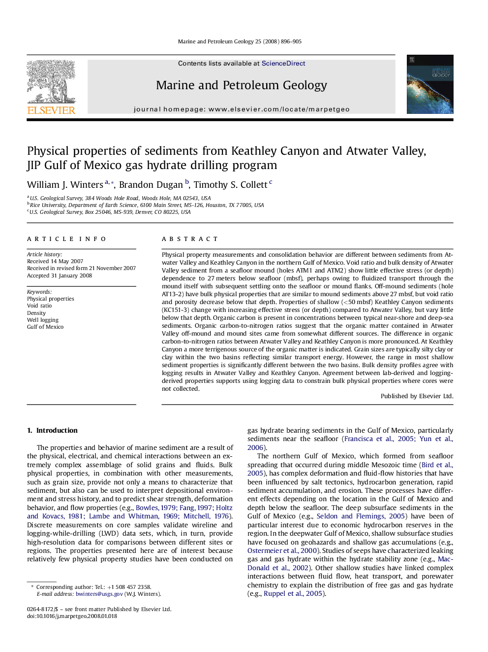 Physical properties of sediments from Keathley Canyon and Atwater Valley, JIP Gulf of Mexico gas hydrate drilling program