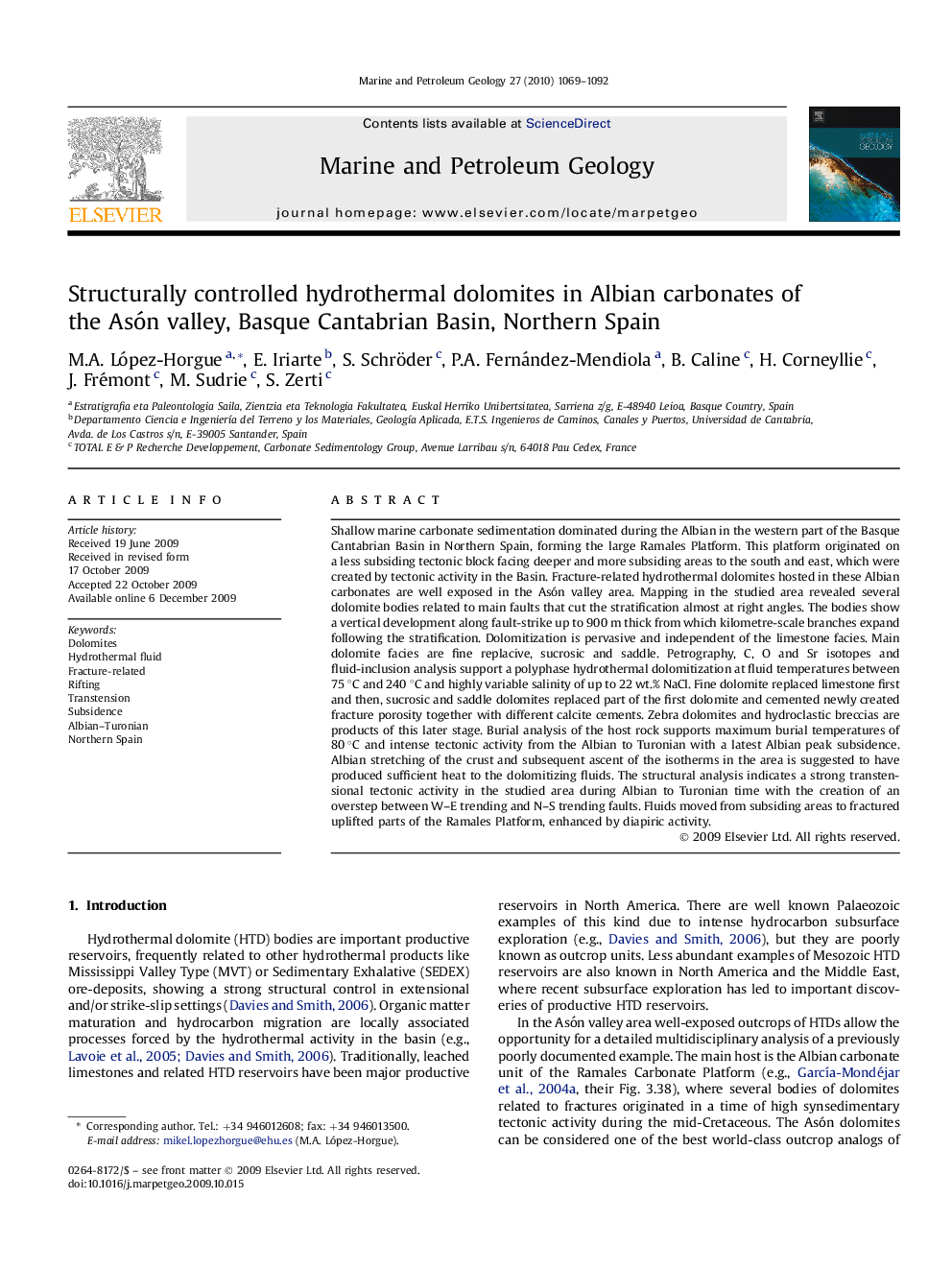 Structurally controlled hydrothermal dolomites in Albian carbonates of the Asón valley, Basque Cantabrian Basin, Northern Spain