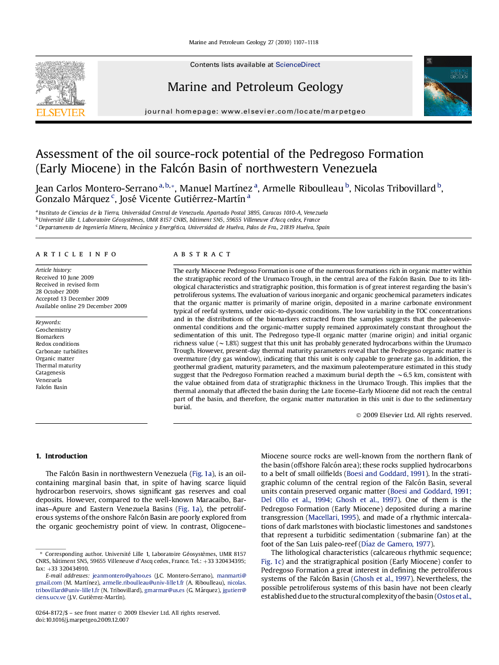 Assessment of the oil source-rock potential of the Pedregoso Formation (Early Miocene) in the Falcón Basin of northwestern Venezuela