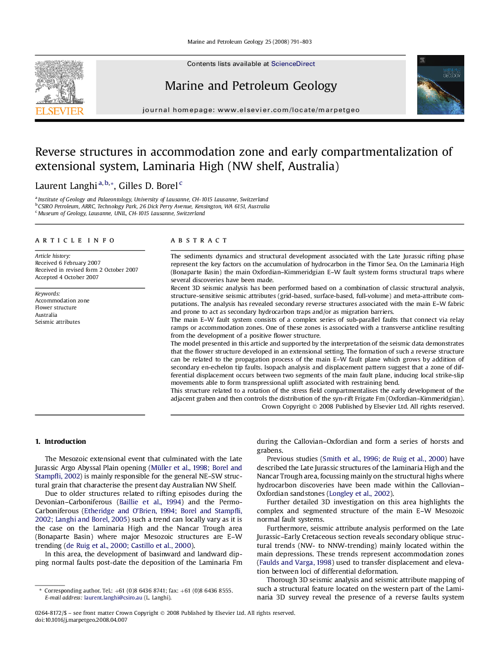 Reverse structures in accommodation zone and early compartmentalization of extensional system, Laminaria High (NW shelf, Australia)