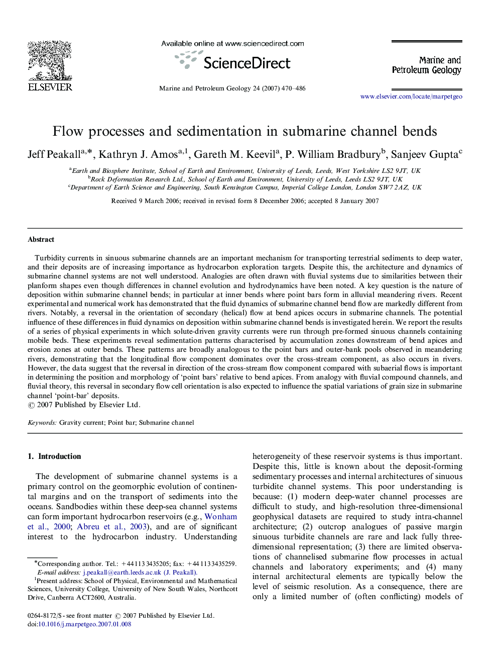 Flow processes and sedimentation in submarine channel bends