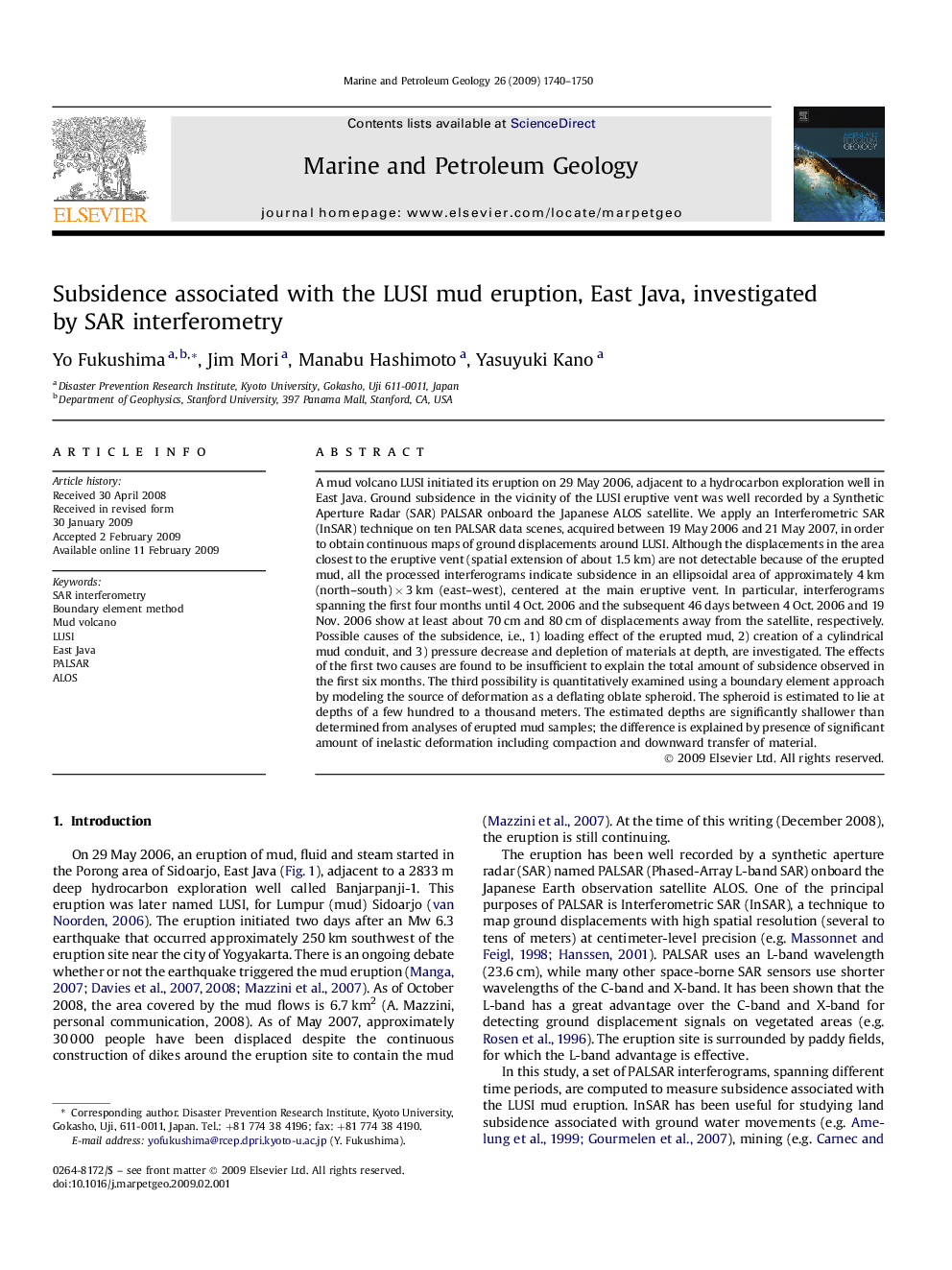 Subsidence associated with the LUSI mud eruption, East Java, investigated by SAR interferometry