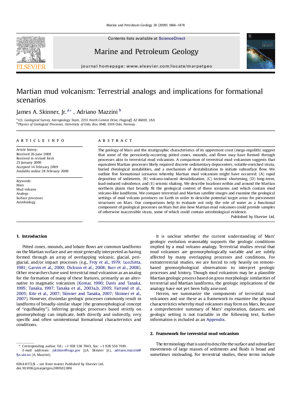 Martian mud volcanism: Terrestrial analogs and implications for formational scenarios