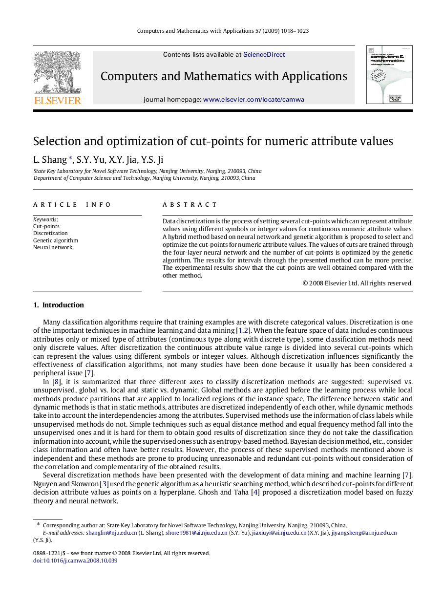 Selection and optimization of cut-points for numeric attribute values