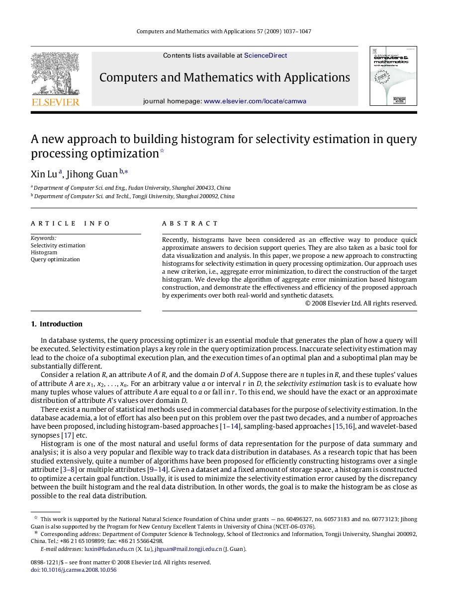 A new approach to building histogram for selectivity estimation in query processing optimization 