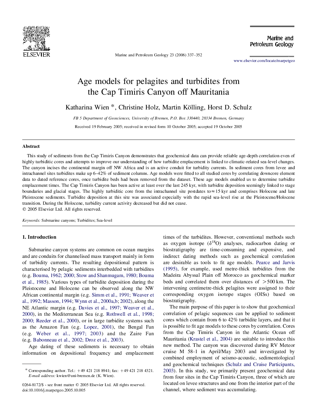 Age models for pelagites and turbidites from the Cap Timiris Canyon off Mauritania