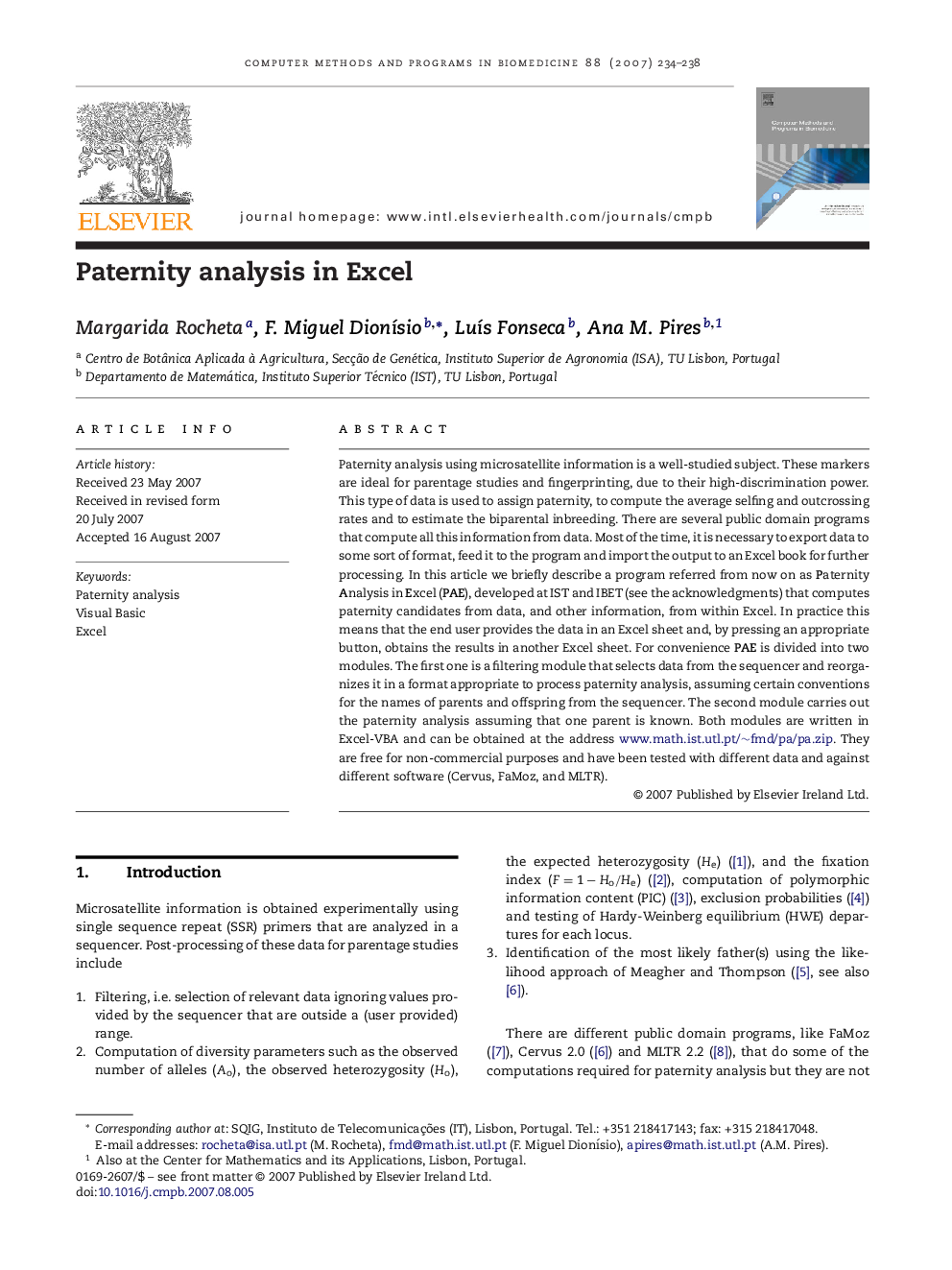 Paternity analysis in Excel