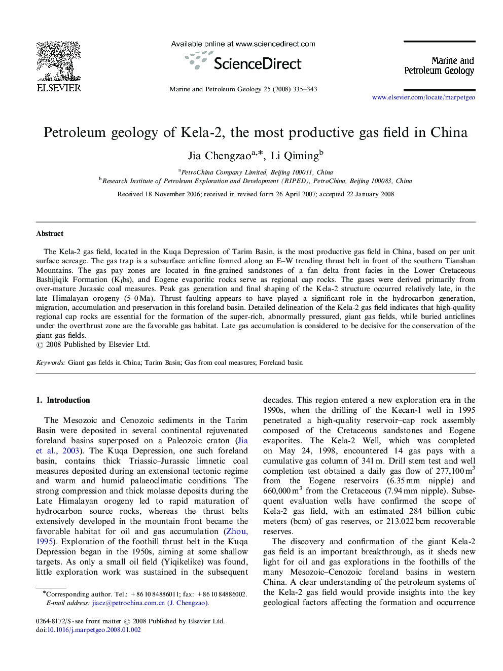 Petroleum geology of Kela-2, the most productive gas field in China