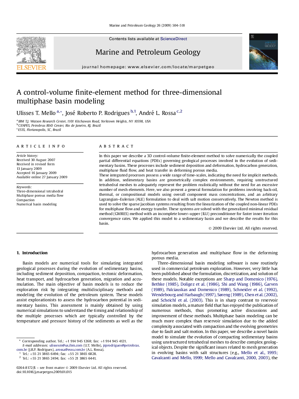 عکس صفحه اول مقاله: A control-volume finite-element method for three-dimensional multiphase basin modeling A control-volume finite-element method for three-dimensional multiphase basin modeling
