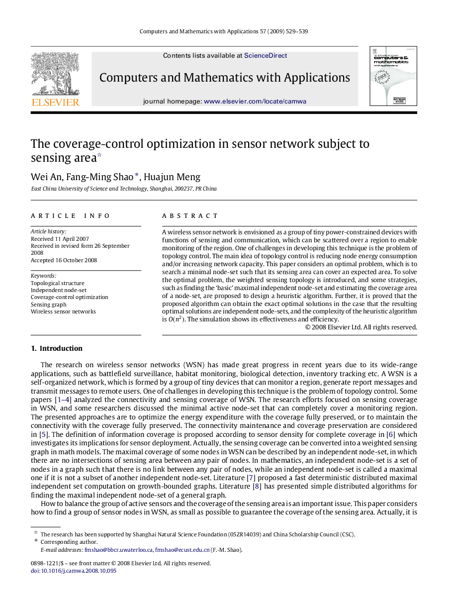 The coverage-control optimization in sensor network subject to sensing area 